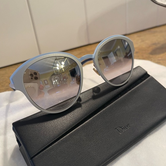 NWOT Christian Dior mirrored sunglasses, light blue frame, case, certification - Picture 8 of 11